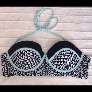Padded Black and Teal Bikini Top